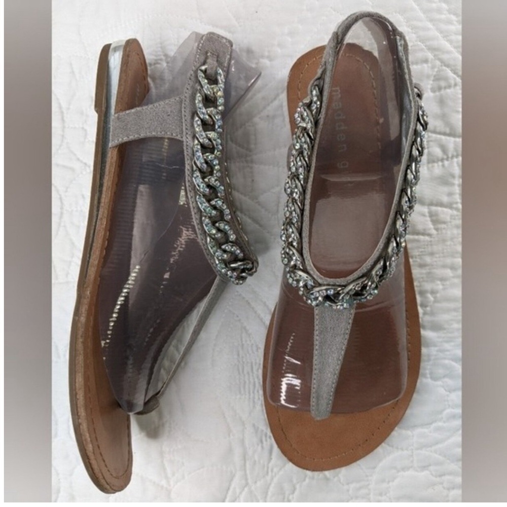Madden Girl Gray Sandals with Silver Chain Detail